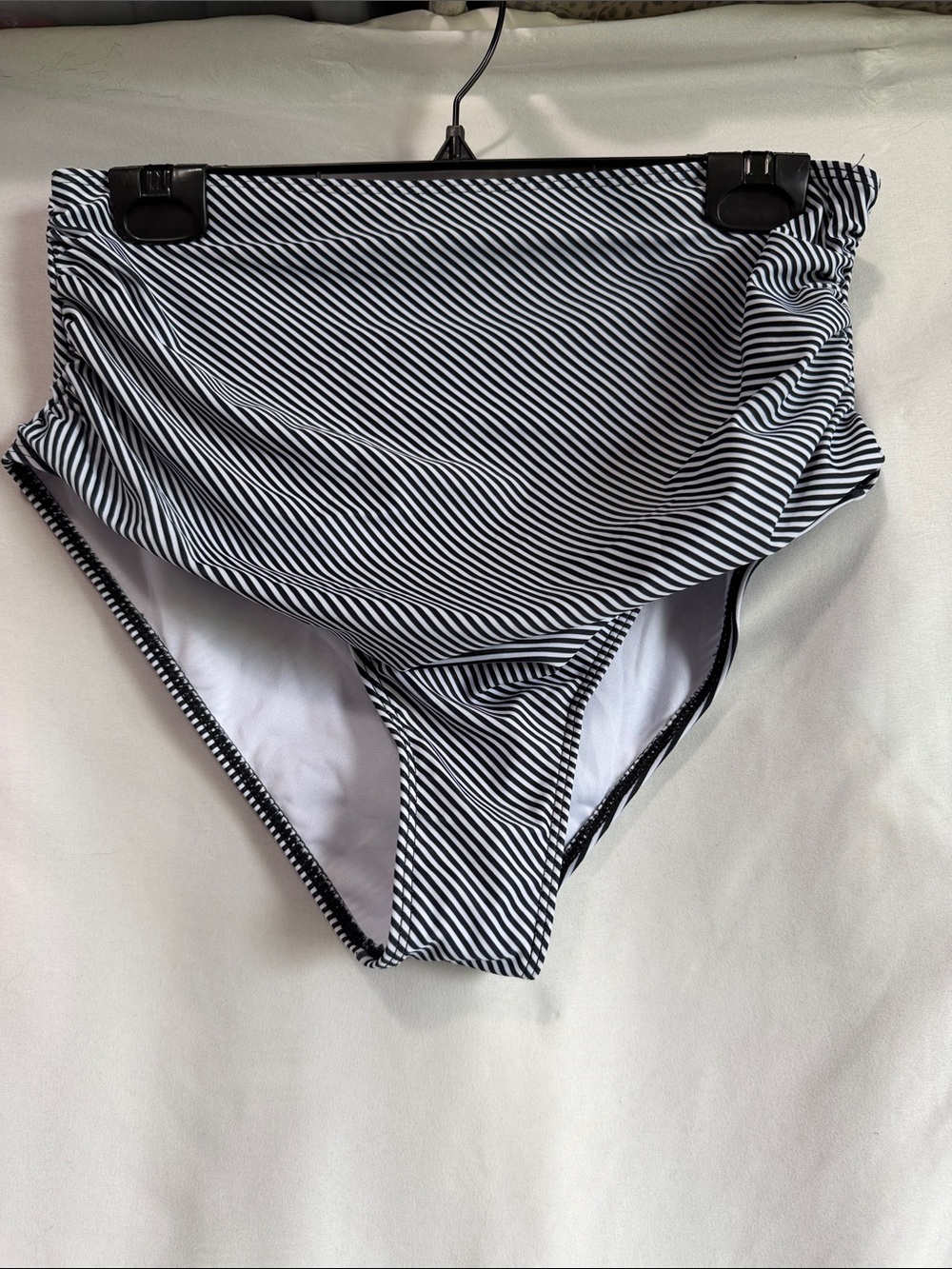 Black & White Striped High-Waist Bikini Bottom — Classic Swim